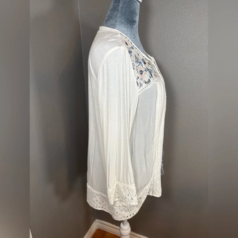 Knox Rose Boho White Peasant Embroidered Blouse Size M - Picture 5 of 11